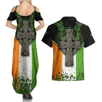 Irish Cross Mix With Shamrock Floral And Flag Couples Matching Summer Maxi Dress and Hawaiian Shirt - Wonder Print Shop