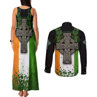 Irish Cross Mix With Shamrock Floral And Flag Couples Matching Tank Maxi Dress and Long Sleeve Button Shirt - Wonder Print Shop