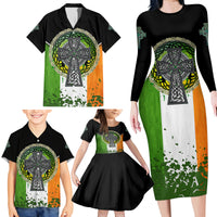 Irish Cross Mix With Shamrock Floral And Flag Family Matching Long Sleeve Bodycon Dress and Hawaiian Shirt - Wonder Print Shop