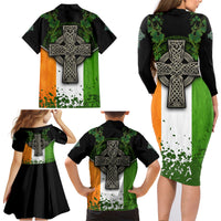 Irish Cross Mix With Shamrock Floral And Flag Family Matching Long Sleeve Bodycon Dress and Hawaiian Shirt - Wonder Print Shop