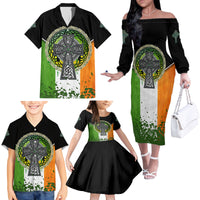 Irish Cross Mix With Shamrock Floral And Flag Family Matching Off Shoulder Long Sleeve Dress and Hawaiian Shirt - Wonder Print Shop