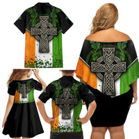 Irish Cross Mix With Shamrock Floral And Flag Family Matching Off Shoulder Short Dress and Hawaiian Shirt - Wonder Print Shop