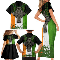 Irish Cross Mix With Shamrock Floral And Flag Family Matching Short Sleeve Bodycon Dress and Hawaiian Shirt - Wonder Print Shop