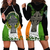 Irish Cross Mix With Shamrock Floral And Flag Hoodie Dress - Wonder Print Shop