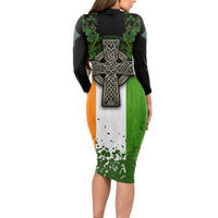 Irish Cross Mix With Shamrock Floral And Flag Long Sleeve Bodycon Dress - Wonder Print Shop