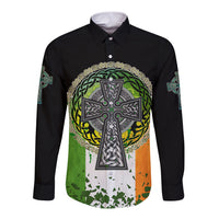 Irish Cross Mix With Shamrock Floral And Flag Long Sleeve Button Shirt - Wonder Print Shop