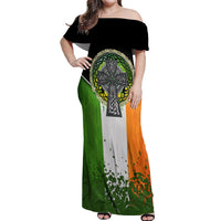 Irish Cross Mix With Shamrock Floral And Flag Off Shoulder Maxi Dress - Wonder Print Shop