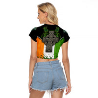 Irish Cross Mix With Shamrock Floral And Flag Raglan Cropped T Shirt - Wonder Print Shop