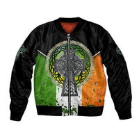 Irish Cross Mix With Shamrock Floral And Flag Sleeve Zip Bomber Jacket - Wonder Print Shop