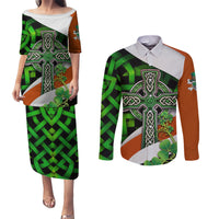 Patrick Day - Irish Cross - Lucky Girl Couples Matching Puletasi and Long Sleeve Button Shirt - Wonder Print Shop