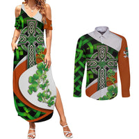 Patrick Day - Irish Cross - Lucky Girl Couples Matching Summer Maxi Dress and Long Sleeve Button Shirt - Wonder Print Shop