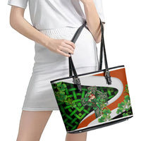 Patrick Day - Irish Cross - Lucky Girl Leather Tote Bag - Wonder Print Shop