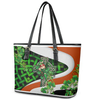 Patrick Day - Irish Cross - Lucky Girl Leather Tote Bag - Wonder Print Shop