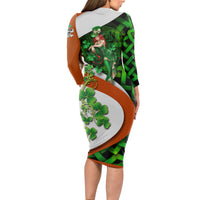 Patrick Day - Irish Cross - Lucky Girl Long Sleeve Bodycon Dress - Wonder Print Shop