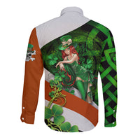 Patrick Day - Irish Cross - Lucky Girl Long Sleeve Button Shirt - Wonder Print Shop