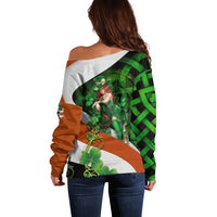 Patrick Day - Irish Cross - Lucky Girl Off Shoulder Sweater - Wonder Print Shop