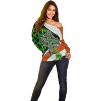 Patrick Day - Irish Cross - Lucky Girl Off Shoulder Sweater - Wonder Print Shop