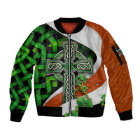 Patrick Day - Irish Cross - Lucky Girl Sleeve Zip Bomber Jacket - Wonder Print Shop