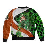 Patrick Day - Irish Cross - Lucky Girl Sleeve Zip Bomber Jacket - Wonder Print Shop