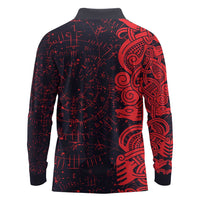 Norse Viking Dragon Long Sleeve Polo Shirt Celtic Knotwork and Runic Mythology Art