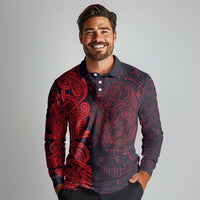 Norse Viking Dragon Long Sleeve Polo Shirt Celtic Knotwork and Runic Mythology Art