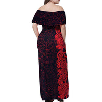 Norse Viking Dragon Off Shoulder Maxi Dress Celtic Knotwork and Runic Mythology Art