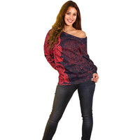 Norse Viking Dragon Off Shoulder Sweater Celtic Knotwork and Runic Mythology Art