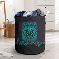 Viking Warrior Helm Laundry Basket Neon Tribal Linework and Runic Pattern Art