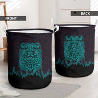 Viking Warrior Helm Laundry Basket Neon Tribal Linework and Runic Pattern Art