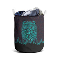 Viking Warrior Helm Laundry Basket Neon Tribal Linework and Runic Pattern Art