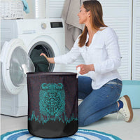 Viking Warrior Helm Laundry Basket Neon Tribal Linework and Runic Pattern Art