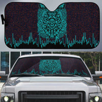 Viking Warrior Helm Auto Sun Shade Neon Tribal Linework and Runic Pattern Art