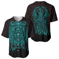 Viking Warrior Helm Baseball Jersey Neon Tribal Linework and Runic Pattern Art