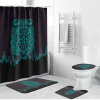 Viking Warrior Helm Bathroom Set Neon Tribal Linework and Runic Pattern Art