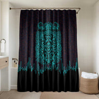 Viking Warrior Helm Bathroom Set Neon Tribal Linework and Runic Pattern Art