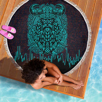 Viking Warrior Helm Beach Blanket Neon Tribal Linework and Runic Pattern Art