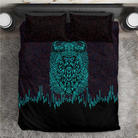 Viking Warrior Helm Bedding Set Neon Tribal Linework and Runic Pattern Art