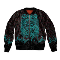 Viking Warrior Helm Bomber Jacket Neon Tribal Linework and Runic Pattern Art