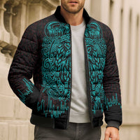 Viking Warrior Helm Bomber Puffer Jacket Neon Tribal Linework and Runic Pattern Art
