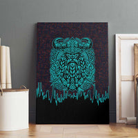 Viking Warrior Helm Canvas Wall Art Neon Tribal Linework and Runic Pattern Art