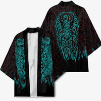 Viking Warrior Helm Kimono Neon Tribal Linework and Runic Pattern Art