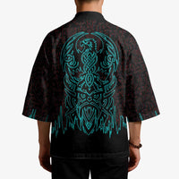 Viking Warrior Helm Kimono Neon Tribal Linework and Runic Pattern Art