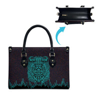 Viking Warrior Helm Leather Bag Neon Tribal Linework and Runic Pattern Art