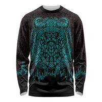 Viking Warrior Helm Long Sleeve Shirt Neon Tribal Linework and Runic Pattern Art