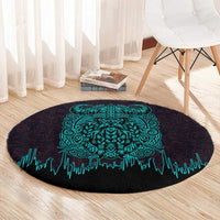 Viking Warrior Helm Round Carpet Neon Tribal Linework and Runic Pattern Art