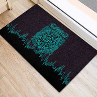 Viking Warrior Helm Rubber Doormat Neon Tribal Linework and Runic Pattern Art