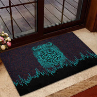Viking Warrior Helm Rubber Doormat Neon Tribal Linework and Runic Pattern Art