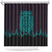 Viking Warrior Helm Shower Curtain Neon Tribal Linework and Runic Pattern Art