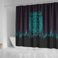 Viking Warrior Helm Shower Curtain Neon Tribal Linework and Runic Pattern Art