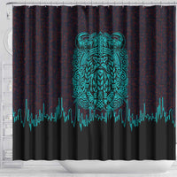 Viking Warrior Helm Shower Curtain Neon Tribal Linework and Runic Pattern Art